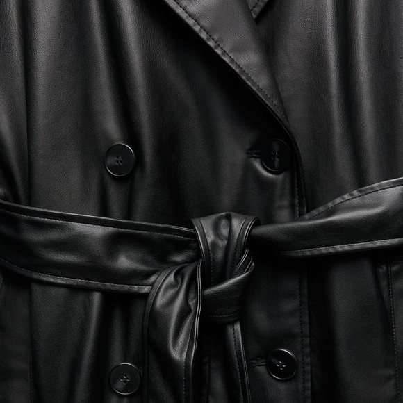 ZARA BELTED FAUX LEATHER TRENCH XS - Picture 5 of 5